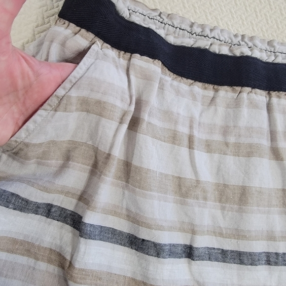 LOFT Tan Black Neutrals Striped 100% Linen Skirt Size Small - Picture 4 of 12